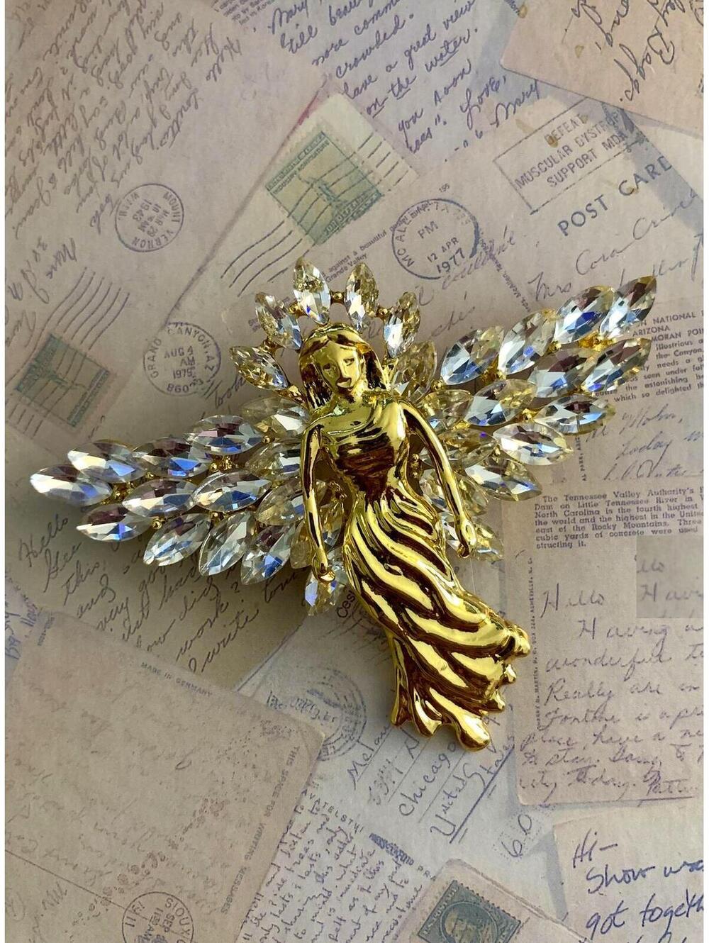 Breathtaking Rhinestone Dimensional Celestial Angel Statement Masterpiece Brooch